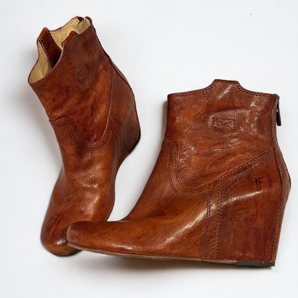 Women's Brown Carson Frye Wedge Booties Size 6.5